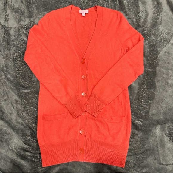 Lilly Pulitzer Cashmere Cardigan Sweater Pockets Size Large Coral‎ - Picture 1 of 11